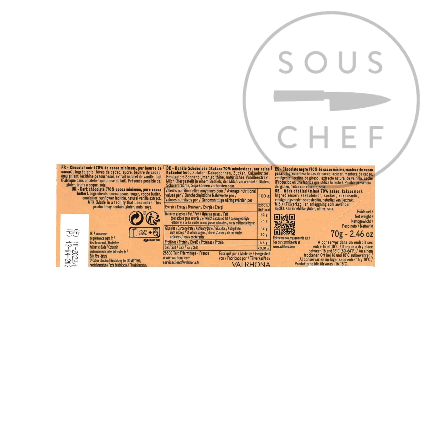 Valrhona Bar Dark Guanaja 70% Grand Cru - Origin Blend 4 Valrhona Bar Dark Guanaja 70% Grand Cru - Origin Blend