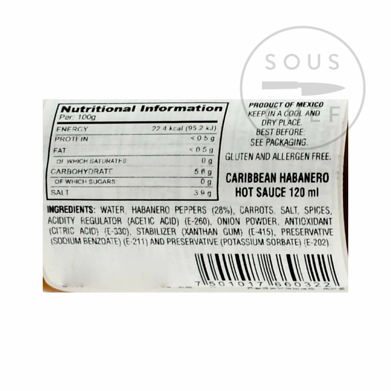 Ingredients El Yucateco Habanero Caribbean Sauce 120ml 4 Ingredients El Yucateco Habanero Caribbean Sauce 120ml