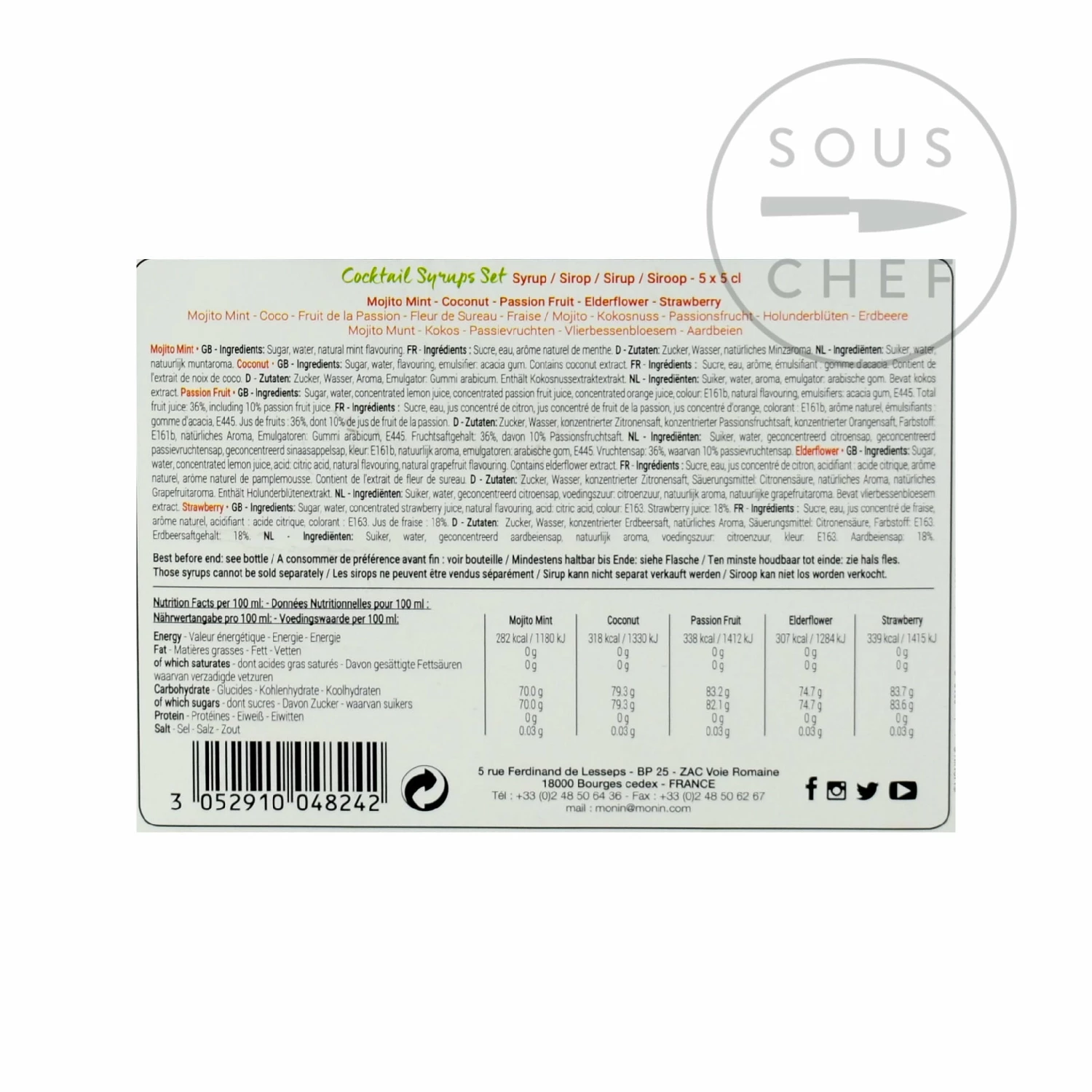 Monin Cocktail Syrup Set 5 X 50ml Ingredients 4 Monin Cocktail Syrup Set 5 X 50ml Ingredients