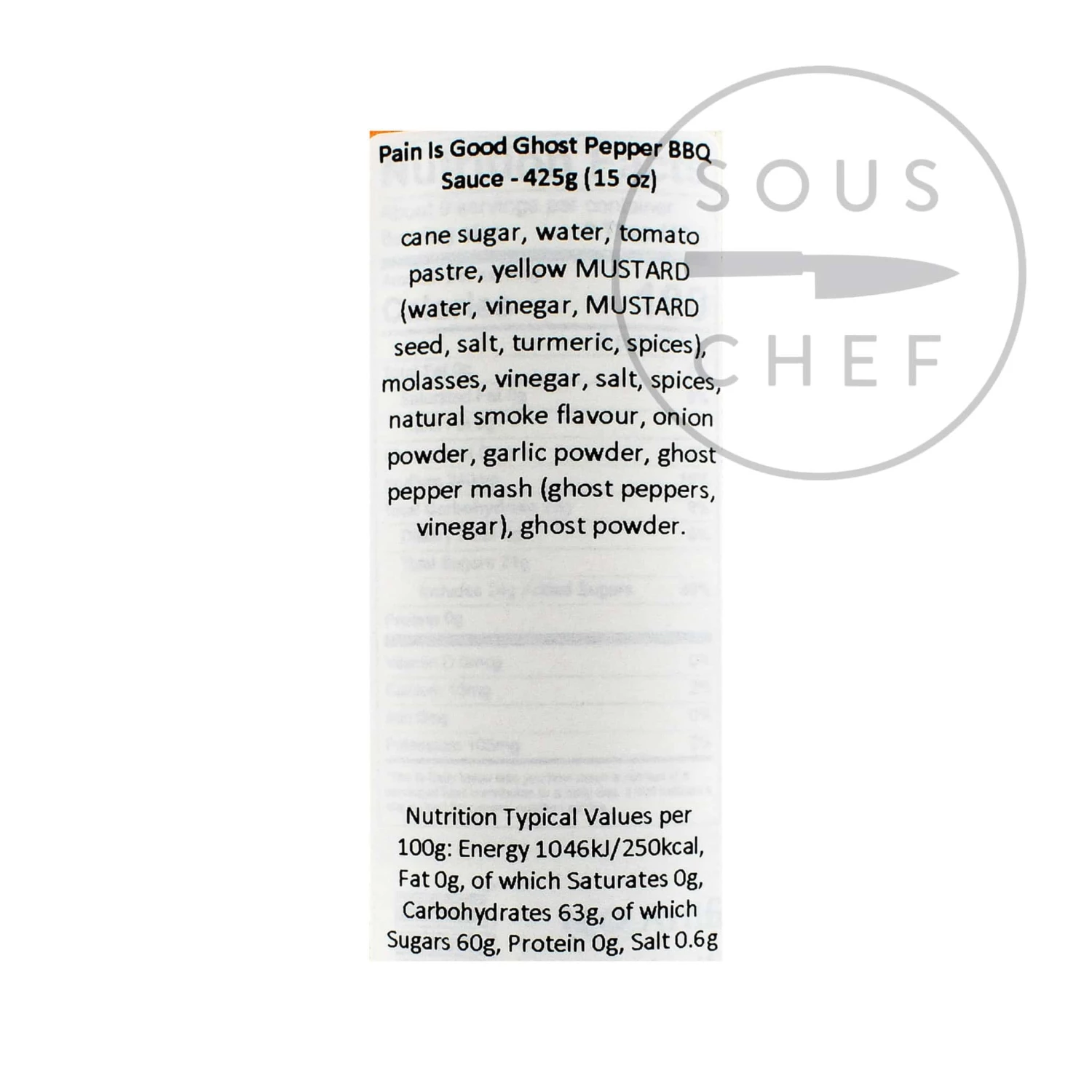 Ingredients Pain Is Good Ghost Pepper BBQ Sauce 425g 4 Ingredients Pain Is Good Ghost Pepper BBQ Sauce 425g