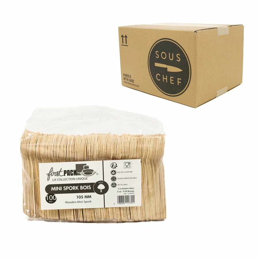 Sous Chef Tableware Disposable Wooden Sporks 10.5cm 5 Sous Chef Tableware Disposable Wooden Sporks 10.5cm