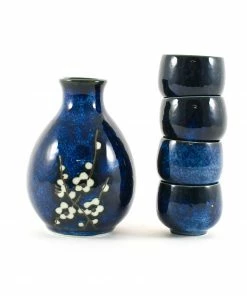 Kiji Stoneware & Ceramics Missing 1 Cup Blue Sakura Sake Set