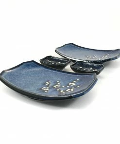 Kiji Stoneware & Ceramics Blue Sakura Sushi Serving Set