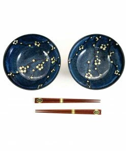 Kiji Stoneware & Ceramics Blue Sakura Udon Bowl Set Tableware