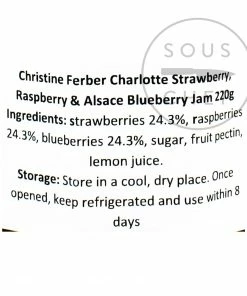 Ingredients Christine Ferber Charlotte Strawberry, Raspberry & Alsace Blueberry Jam 220g