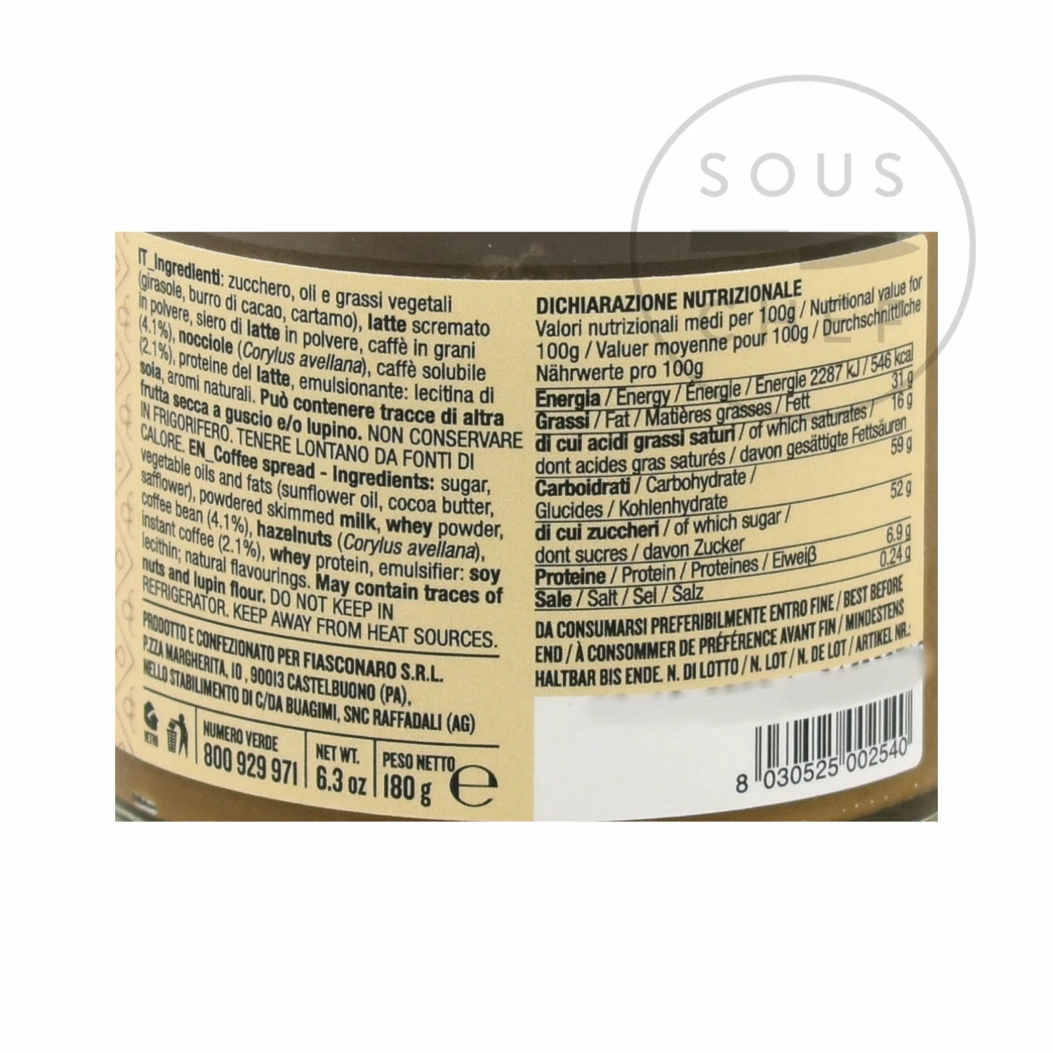 Fiasconaro Coffee Cream 180g Ingredients 4 Fiasconaro Coffee Cream 180g Ingredients