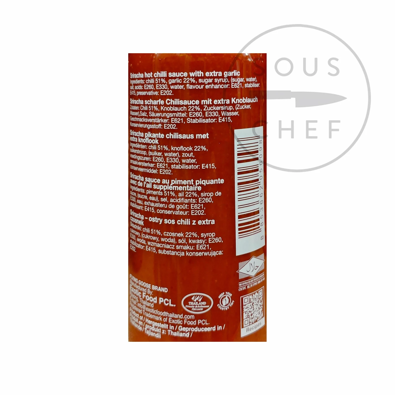 Ingredients Flying Goose Sriracha - Extra Garlic 455ml 7 Ingredients Flying Goose Sriracha - Extra Garlic 455ml