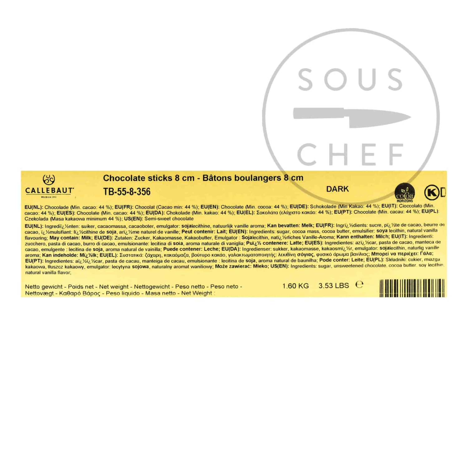 Ingredients Callebaut Dark Chocolate Croissant & Pain Au Chocolat Sticks 8 Cm 1.6 Kg 5 Ingredients Callebaut Dark Chocolate Croissant & Pain Au Chocolat Sticks 8 Cm 1.6 Kg