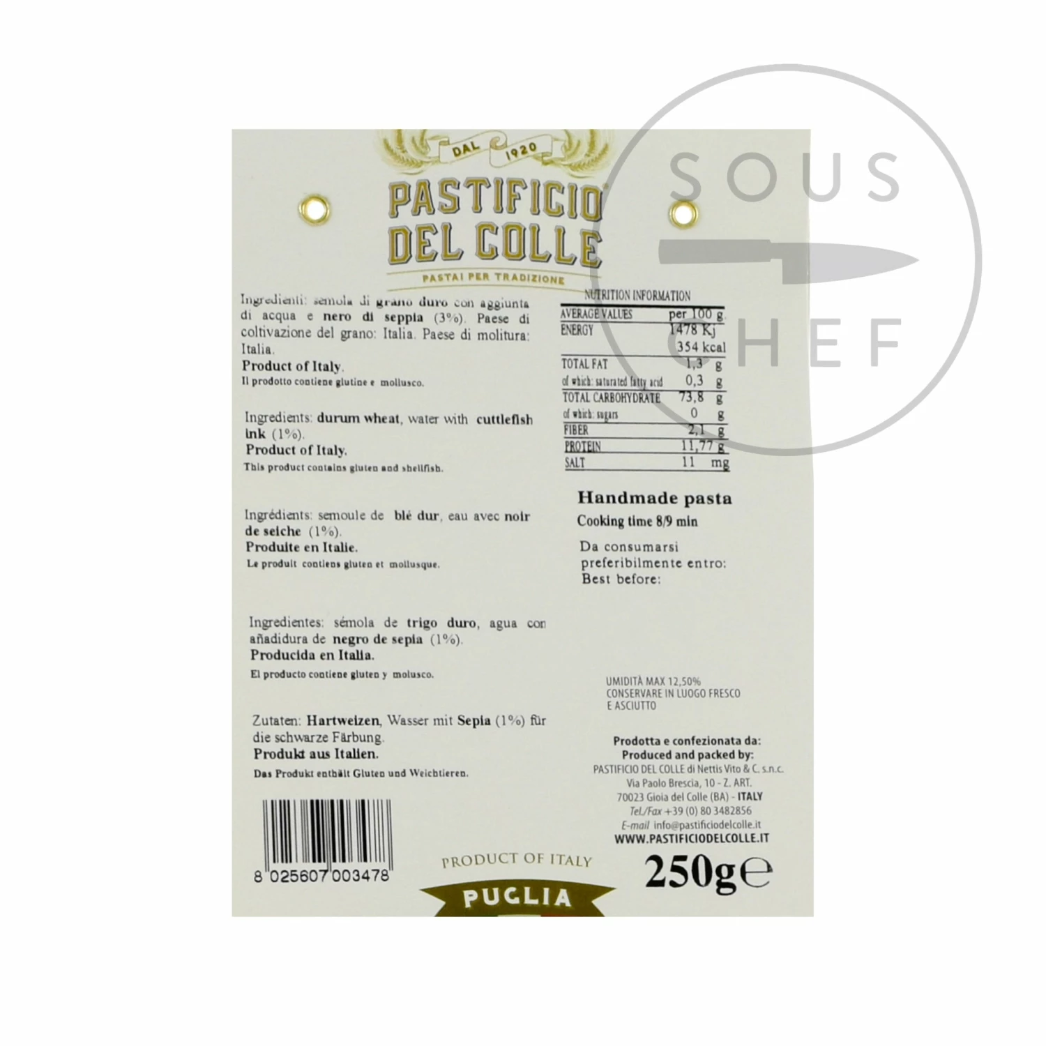 Pastificio Del Colle Squid Ink Striped Lingua 250g Ingredients 4 Pastificio Del Colle Squid Ink Striped Lingua 250g Ingredients