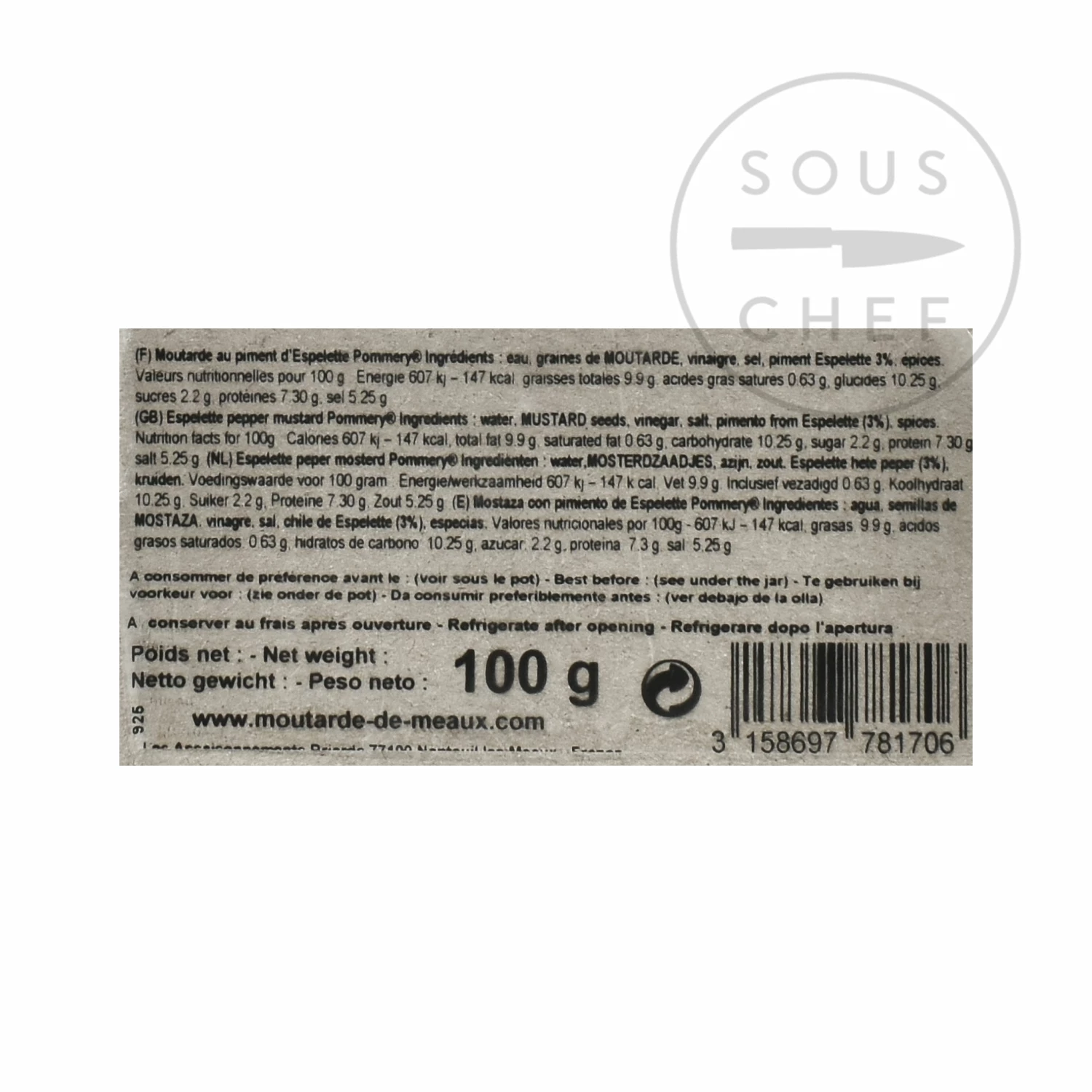 Ingredients Pommery Espelette Pepper Mustard 100g 4 Ingredients Pommery Espelette Pepper Mustard 100g