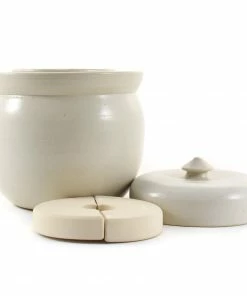 Sauerkraut Pots Handmade Stoneware Fermenting Crock In White 2 Litre