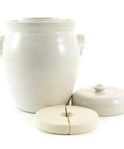 Sauerkraut Pots Cookware Handmade Stoneware Fermenting Crock In White 4.5 Litre
