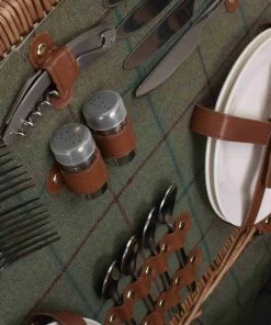 Willow Direct Tweed Picnic Hamper For 4 Green