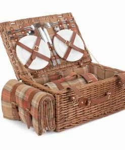 Willow Direct Tartan Picnic Hamper For 4 Autumn Red