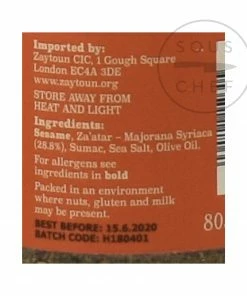 Zaytoun Palestinian Za'atar 80g Ingredients