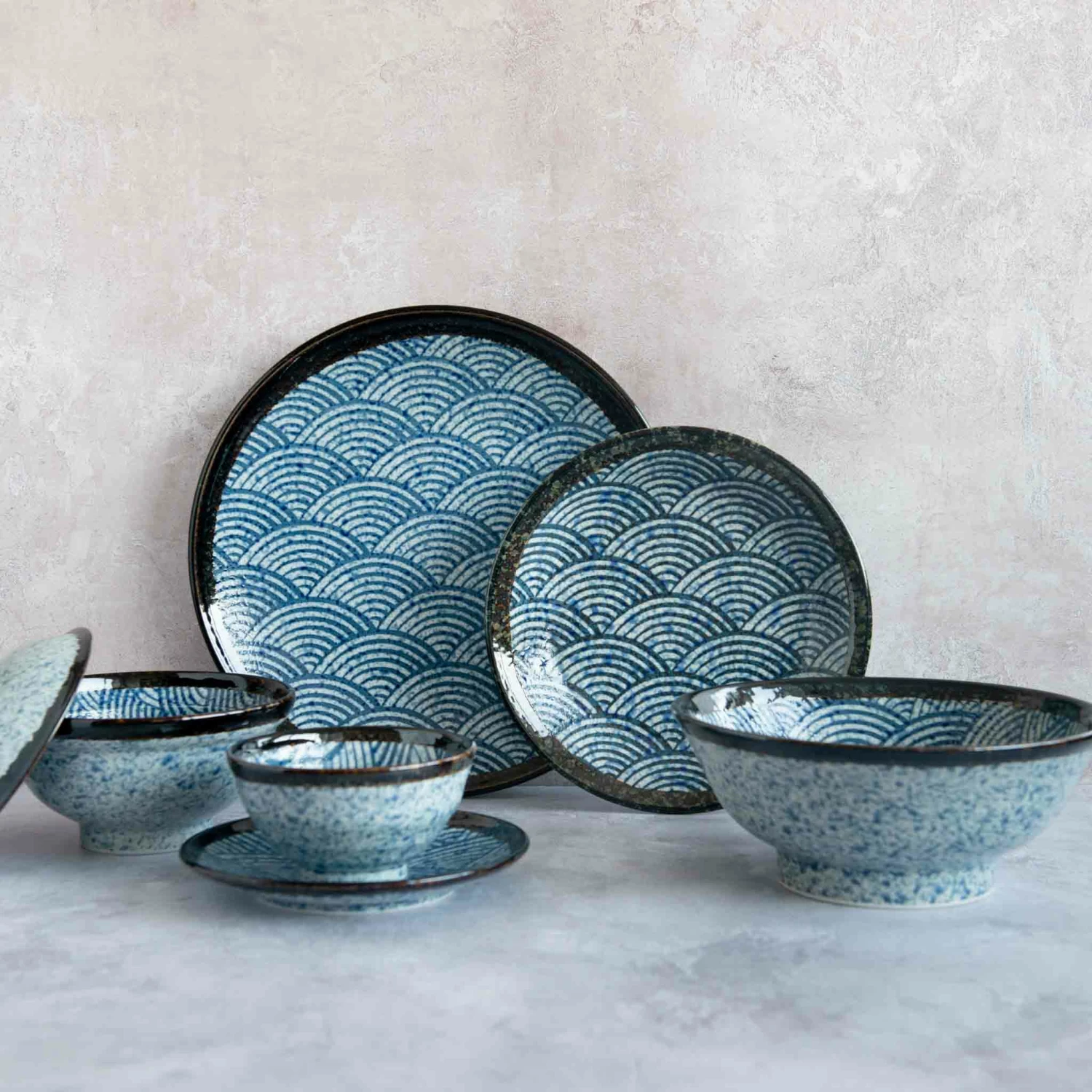 Kiji Stoneware & Ceramics Tableware Blue Wave Medium Plate 22cm 6 Kiji Stoneware & Ceramics Tableware Blue Wave Medium Plate 22cm