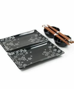 Kiji Stoneware & Ceramics Kuro Hana Sushi Serving Set