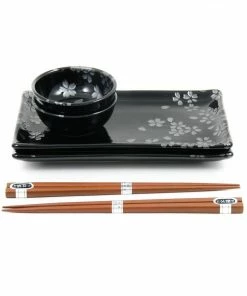 Kiji Stoneware & Ceramics Kuro Hana Sushi Serving Set