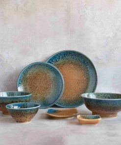 Kiji Stoneware & Ceramics Tableware Chouseki Blue Gold Plate 28.5cm Dia X 3.5cm