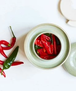 Sauerkraut Pots Cookware Handmade Stoneware Fermenting Crock In Green 2 Litre