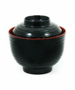 R&B Melamine Red & Black Miso Soup Bowl Tableware