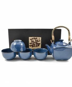 Kiji Stoneware & Ceramics Tableware Rich Blue Japanese Tea Set For Four